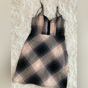 pink and black plaid urban outfitters dress.